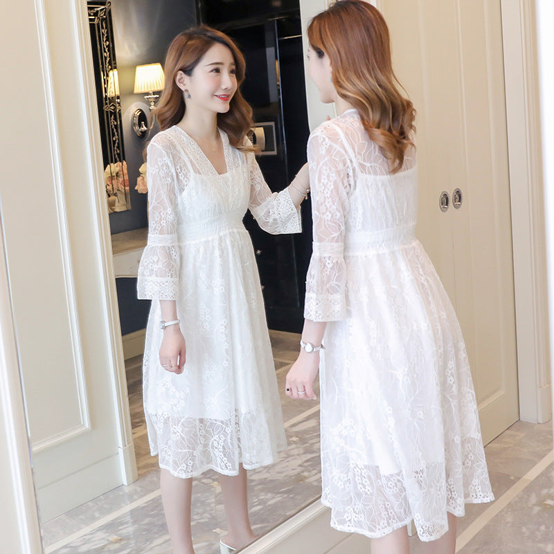Two-piece Maternity Dress With Lace Dress