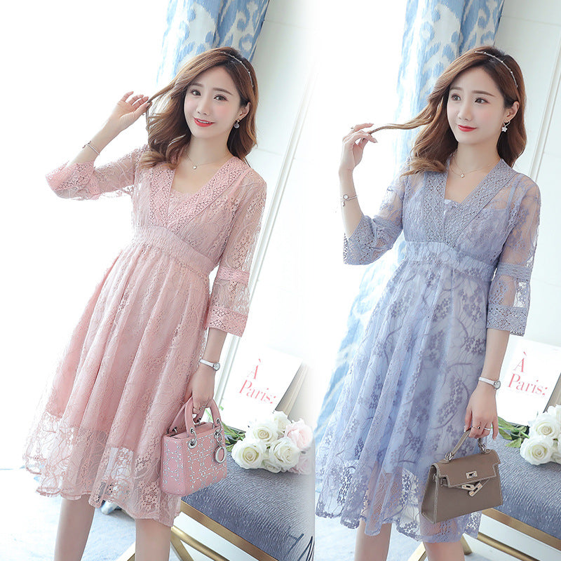 Two-piece Maternity Dress With Lace Dress