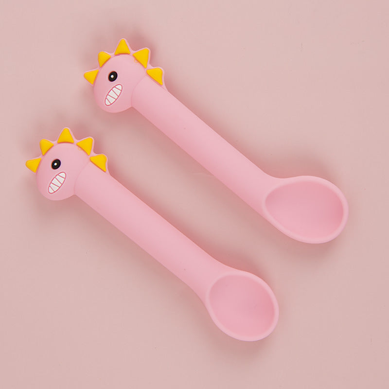 Baby Silicone Training Feeding Spoon Cartoon Soft Head