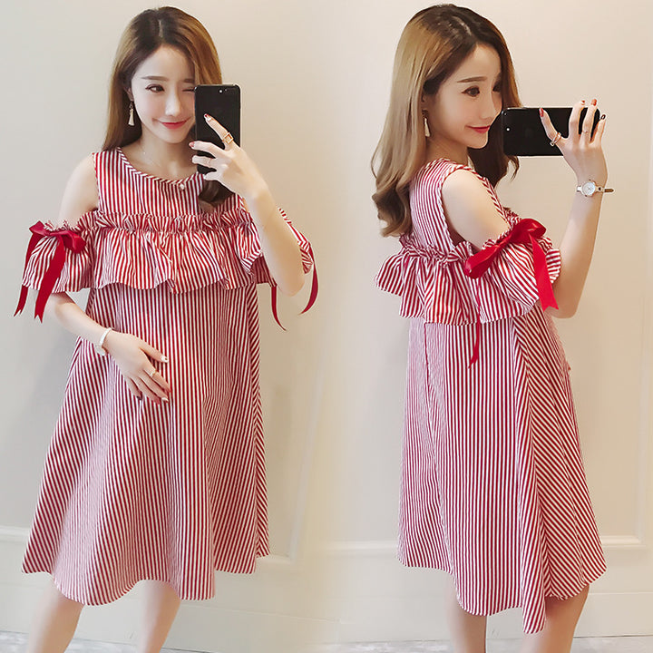 Mid-Length Maternity Breastfeeding Summer Dress Set