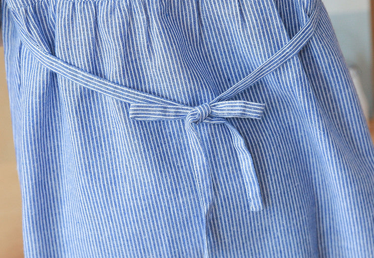 Striped Embroidered Maternity Top With Stand Collar